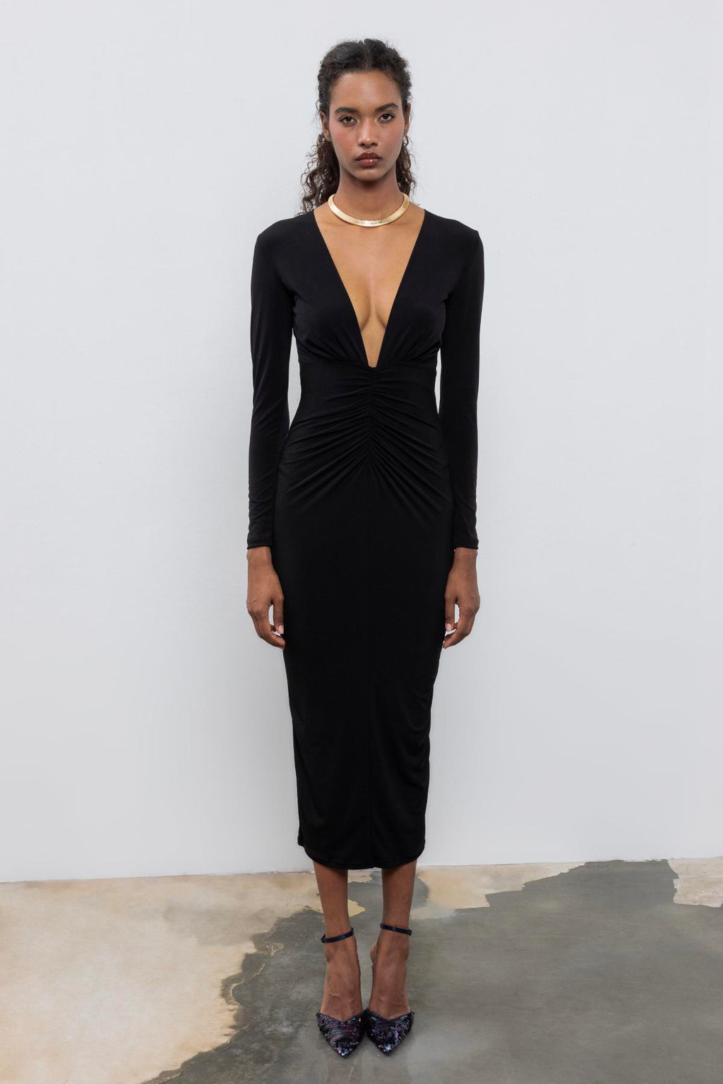 BSL - V-Neck Drapeli Midi Dress image 5