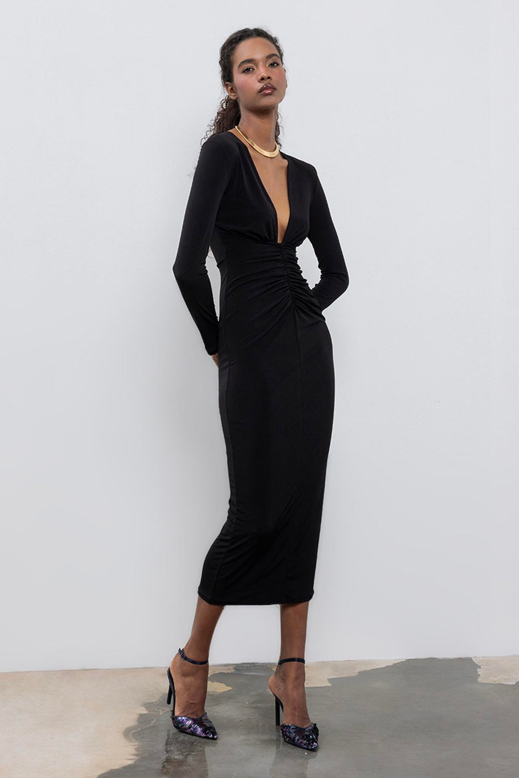 BSL - V-Neck Drapeli Midi Dress image 0