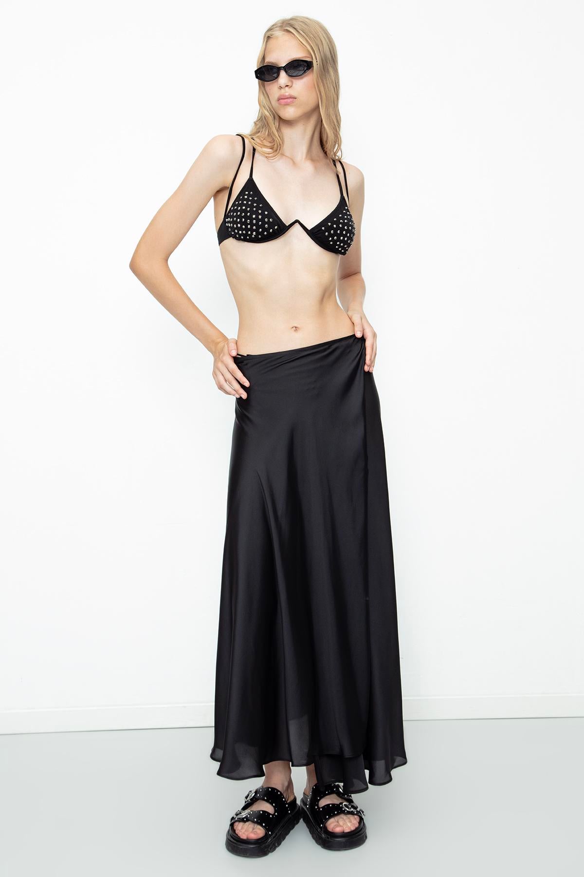 BSL - Envelop Satin Midi Skirt - M, Black image