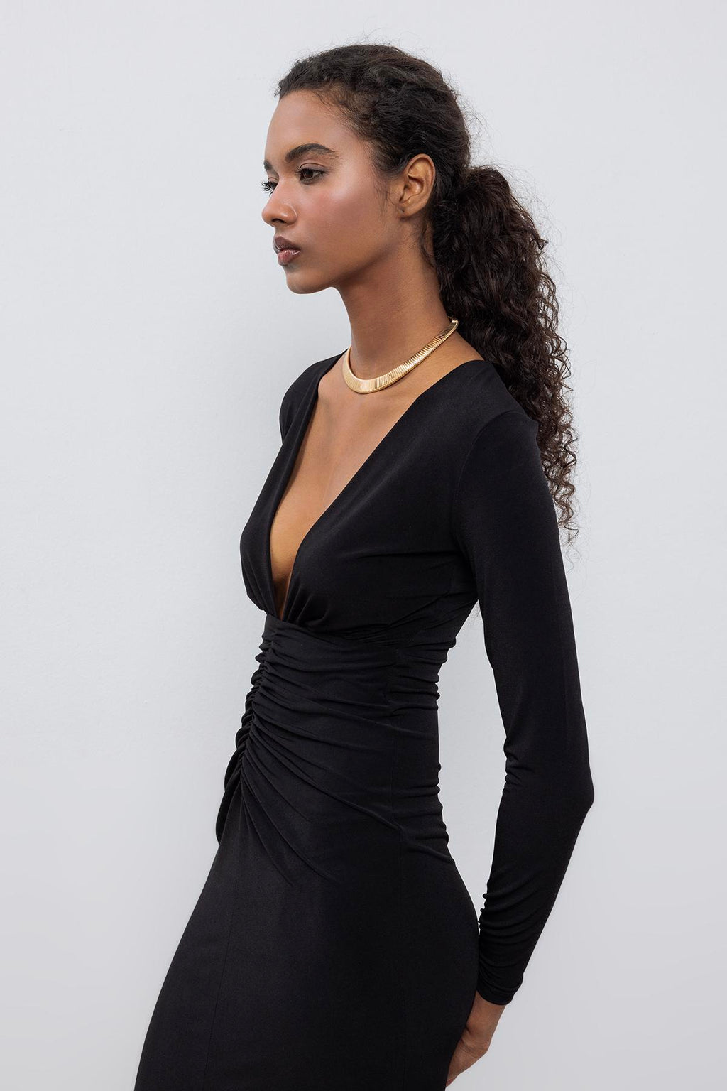 BSL - V-Neck Drapeli Midi Dress image 2