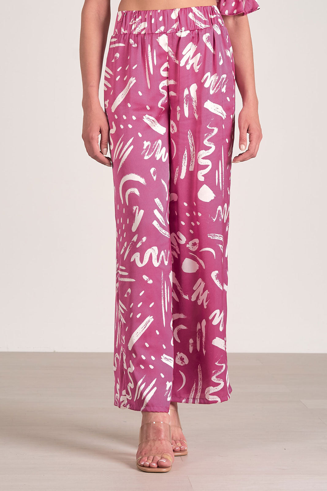 Elan - Printed Pants w/ Elastic Waist - S, MAUVE image