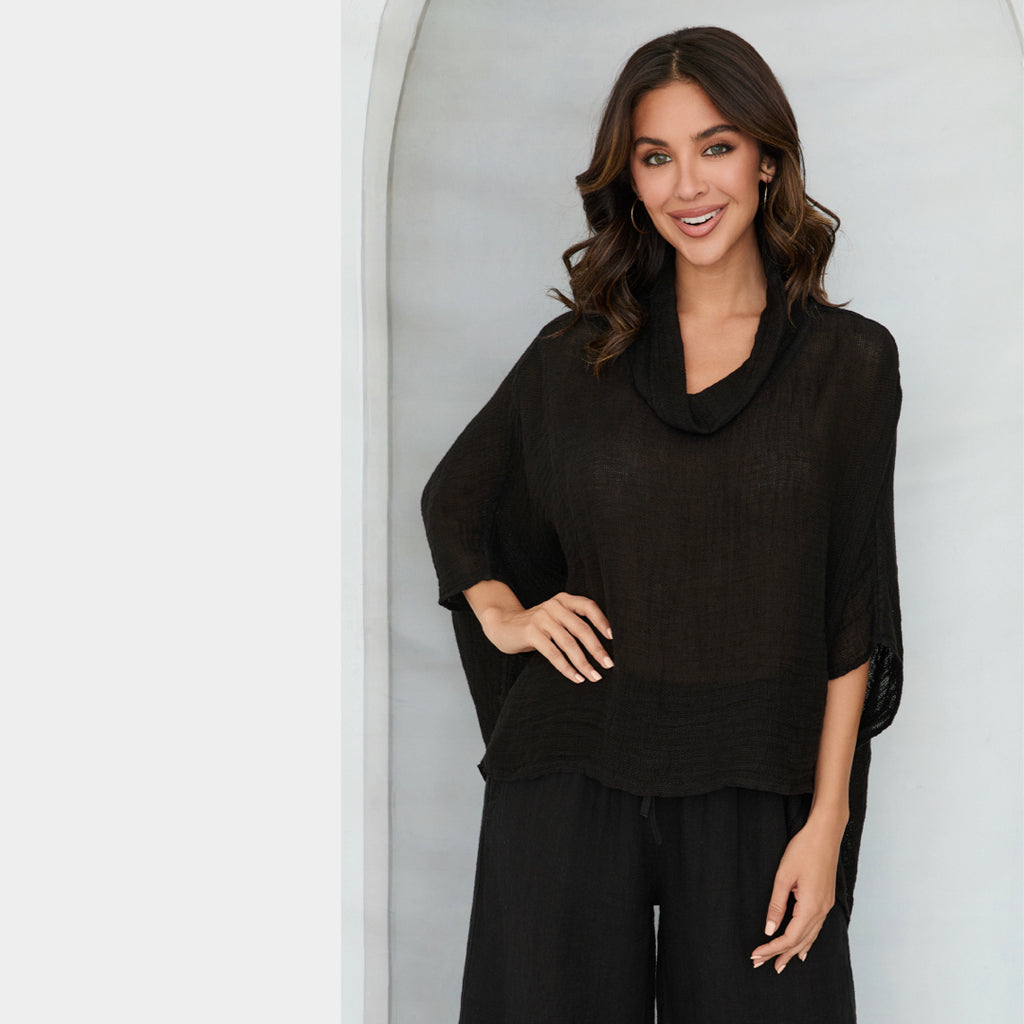 MILIO MILANO - Linen Cowl Neck Top