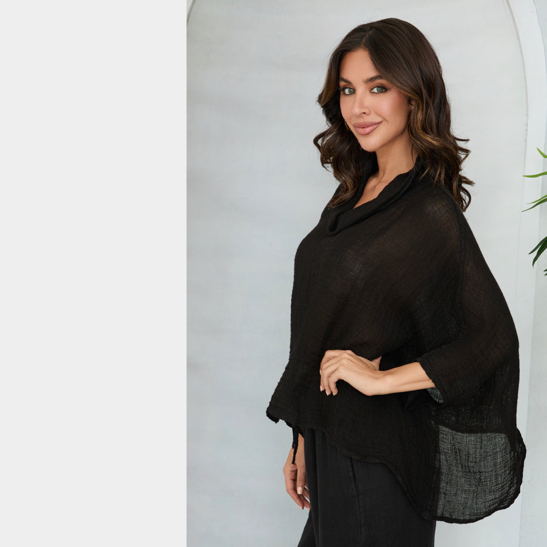 MILIO MILANO - Linen Cowl Neck Top