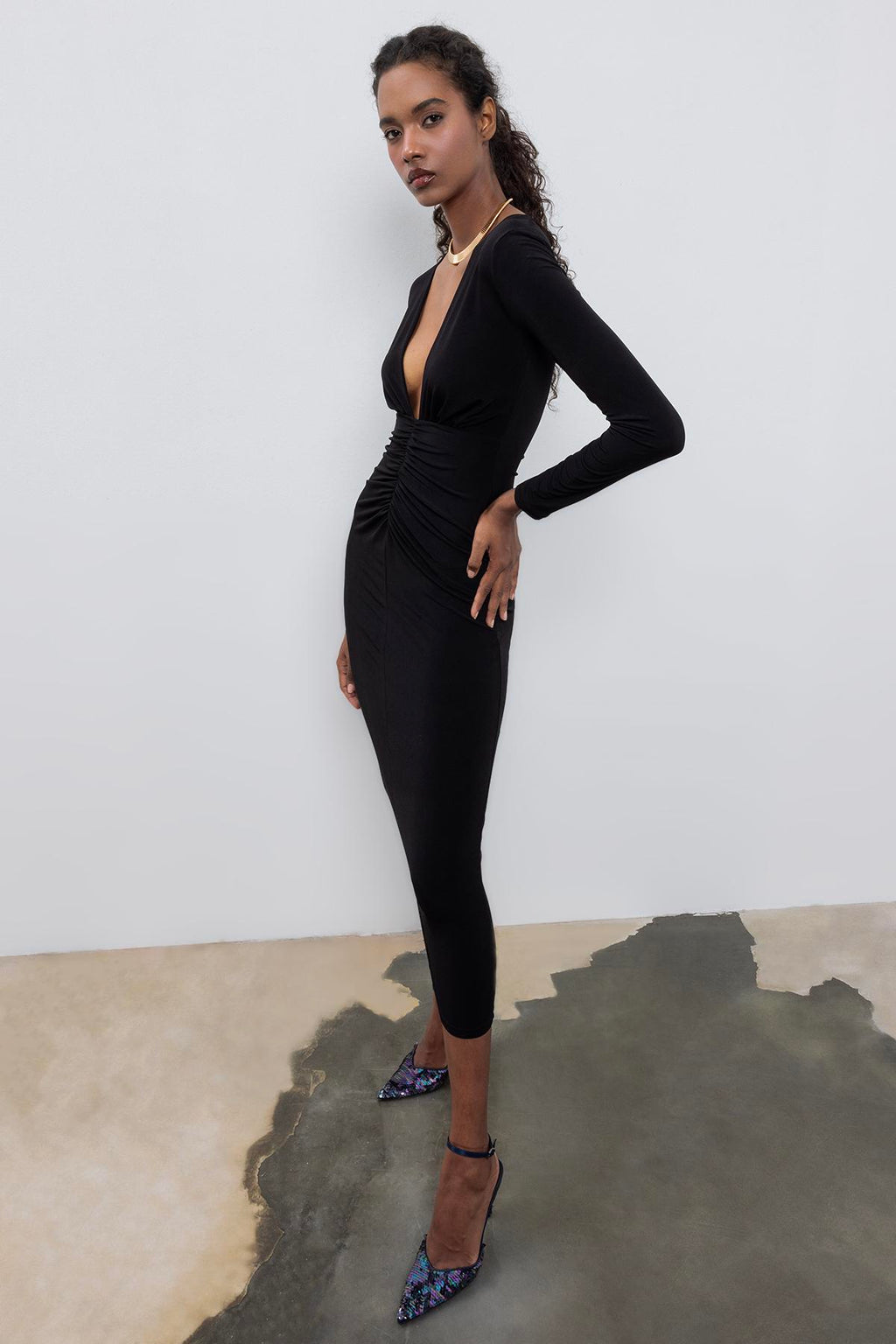 BSL - V-Neck Drapeli Midi Dress image 1