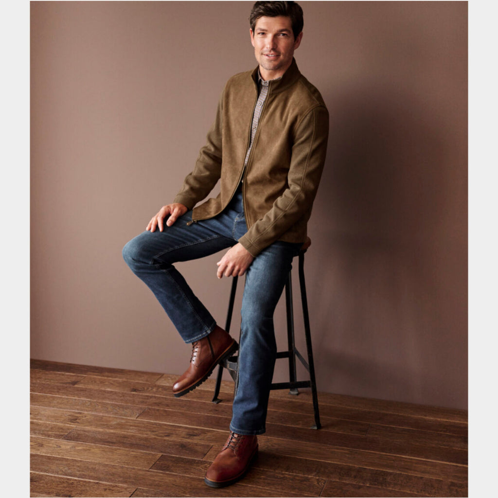 JOHNSTON & MURPHY - Faux Suede  Full Zip Jacket