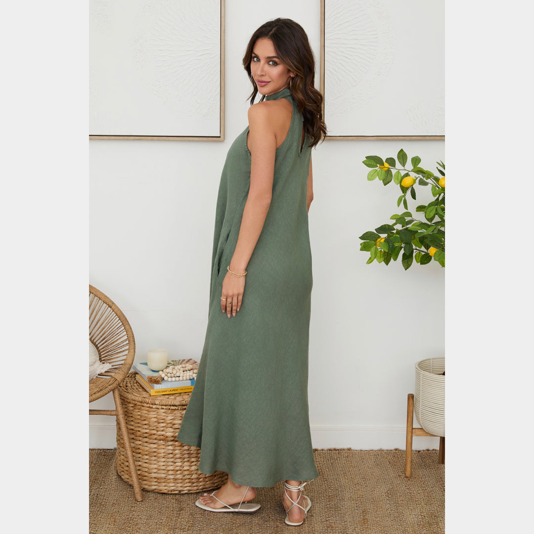 MILIO MILANO - Halter Linen Maxi Dress