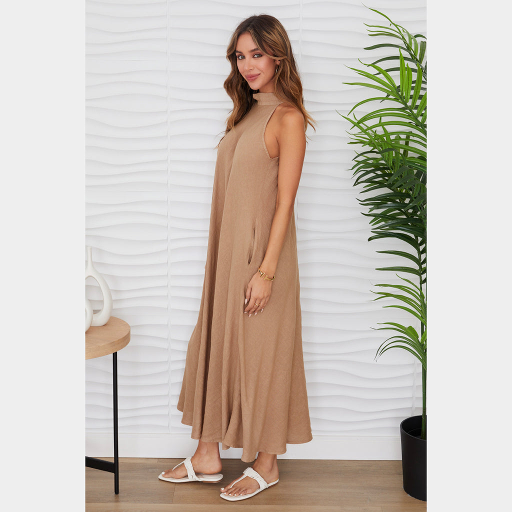 MILIO MILANO - Halter Linen Maxi Dress