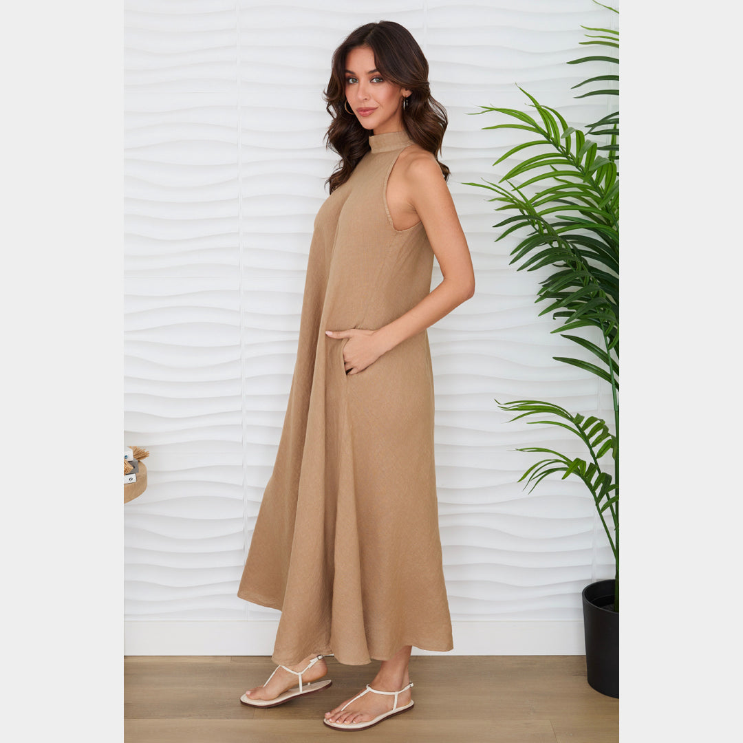 MILIO MILANO - Halter Linen Maxi Dress