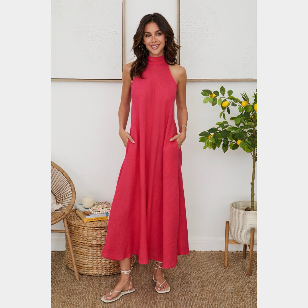 MILIO MILANO - Halter Linen Maxi Dress